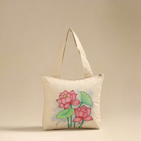 Beige Pattachitra Handpainted Shoulder Bag from Odisha 