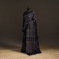Black - Handwoven Merino Wool Natural Dyed Hand Block Print Ajrakh Saree 12
