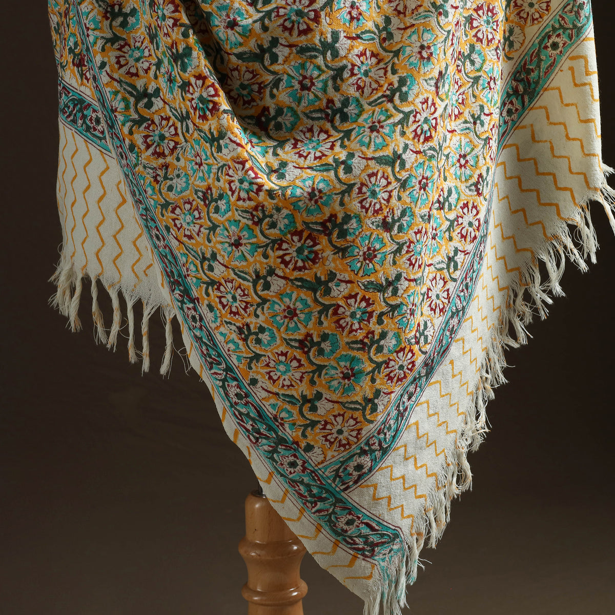 Floral Sanganeri Print Pure Merino Wool Handwoven Shawl 85