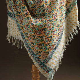 Floral Sanganeri Print Pure Merino Wool Handwoven Shawl 85