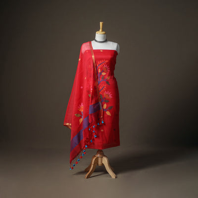 Jamdani Pure Handloom Muslin Unstitched Dress Material: Kurta with Dupatta 33