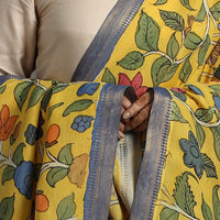 Yellow - Chanderi Silk Srikalahasti Handpainted Pen Kalamkari Dupatta 17