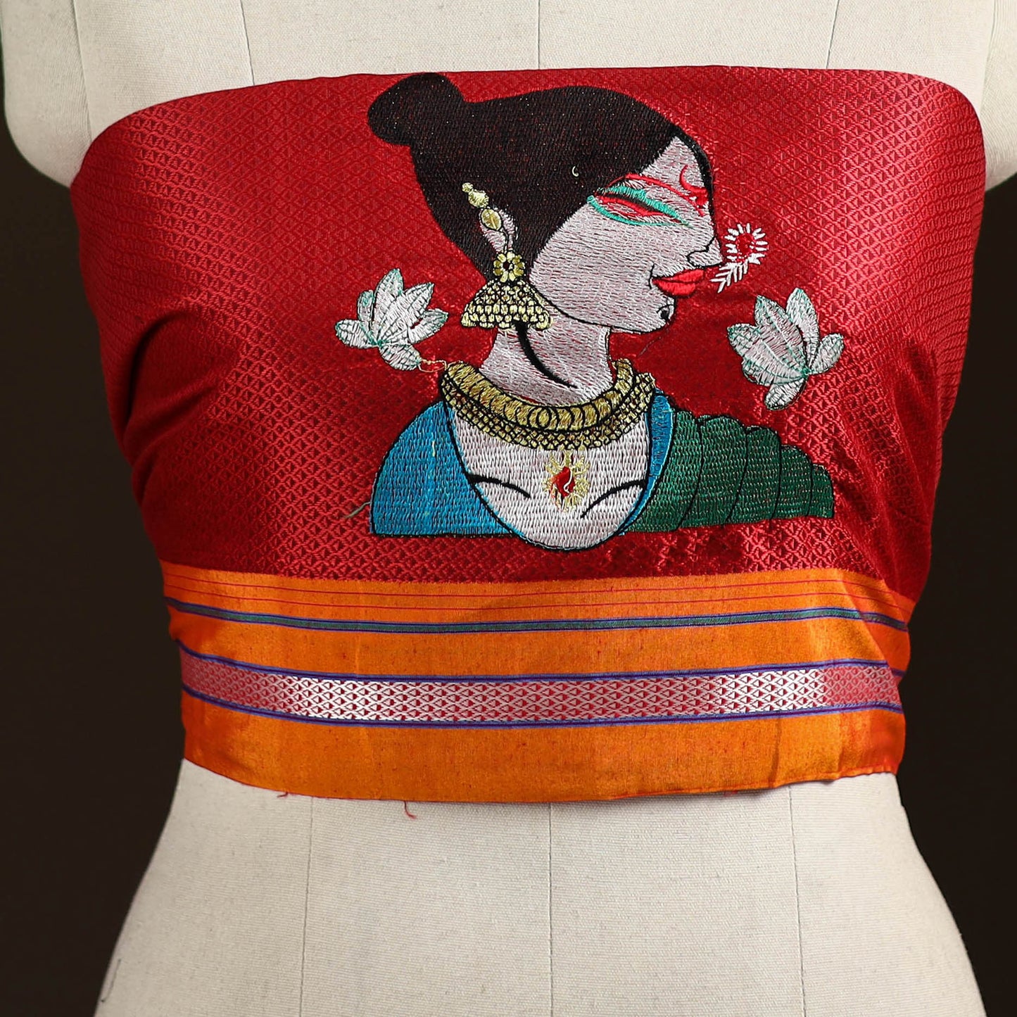 Women Embroidered Mercerised Cotton Khun Blouse Piece 14