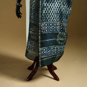 Blue - Pipad Hand Block Print Natural Dyed Chanderi Silk Handloom Dupatta 18