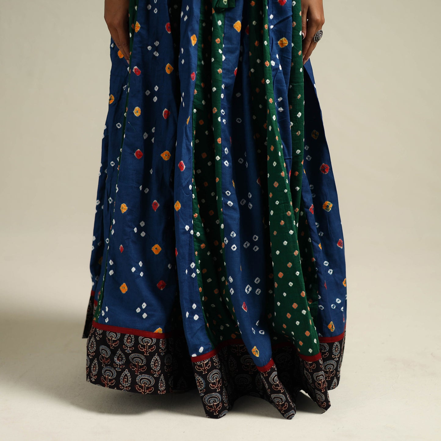 Multicolor - Bandhani Tie-Dye 24 Kali Patchwork Cotton Long Skirt 19