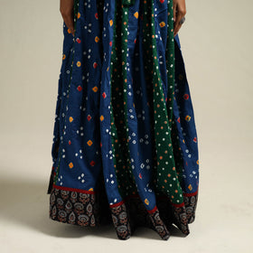 Multicolor - Bandhani Tie-Dye 24 Kali Patchwork Cotton Long Skirt 19