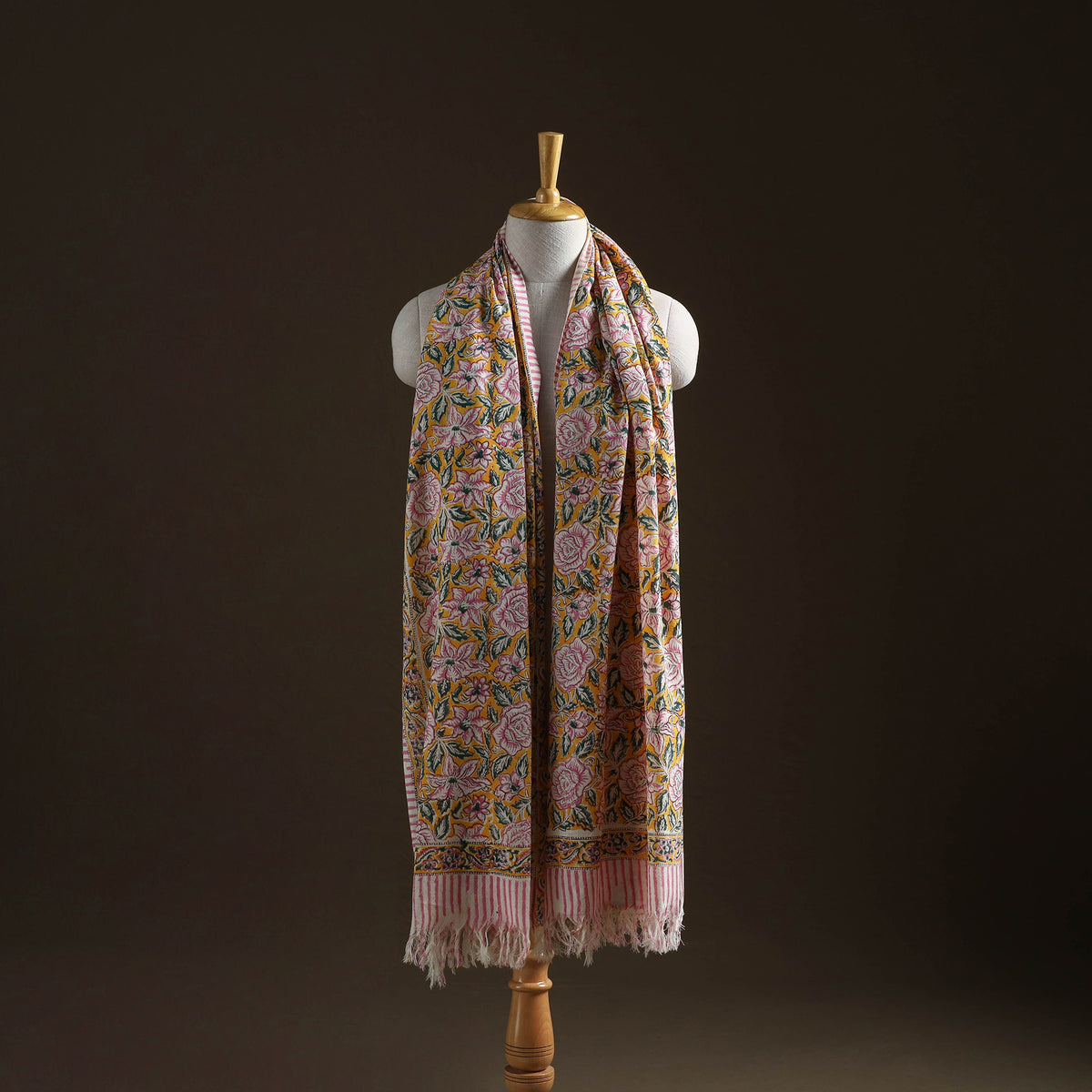 Floral Sanganeri Print Pure Merino Wool Handwoven Shawl 86