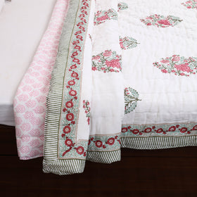 Pink - Double - Reversible Sanganeri Block Print Cotton Quilt 18
