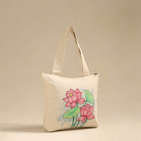 Beige Pattachitra Handpainted Shoulder Bag from Odisha 