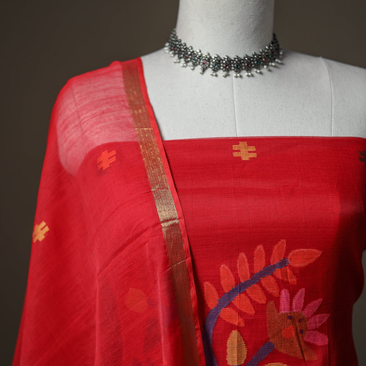 Jamdani Pure Handloom Muslin Unstitched Dress Material: Kurta with Dupatta 33