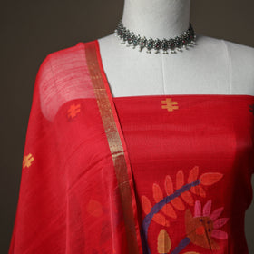 Jamdani Pure Handloom Muslin Unstitched Dress Material: Kurta with Dupatta 33
