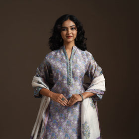 Chanderi Silk Block Print Sanganeri Suit Set with Dupatta for women 04