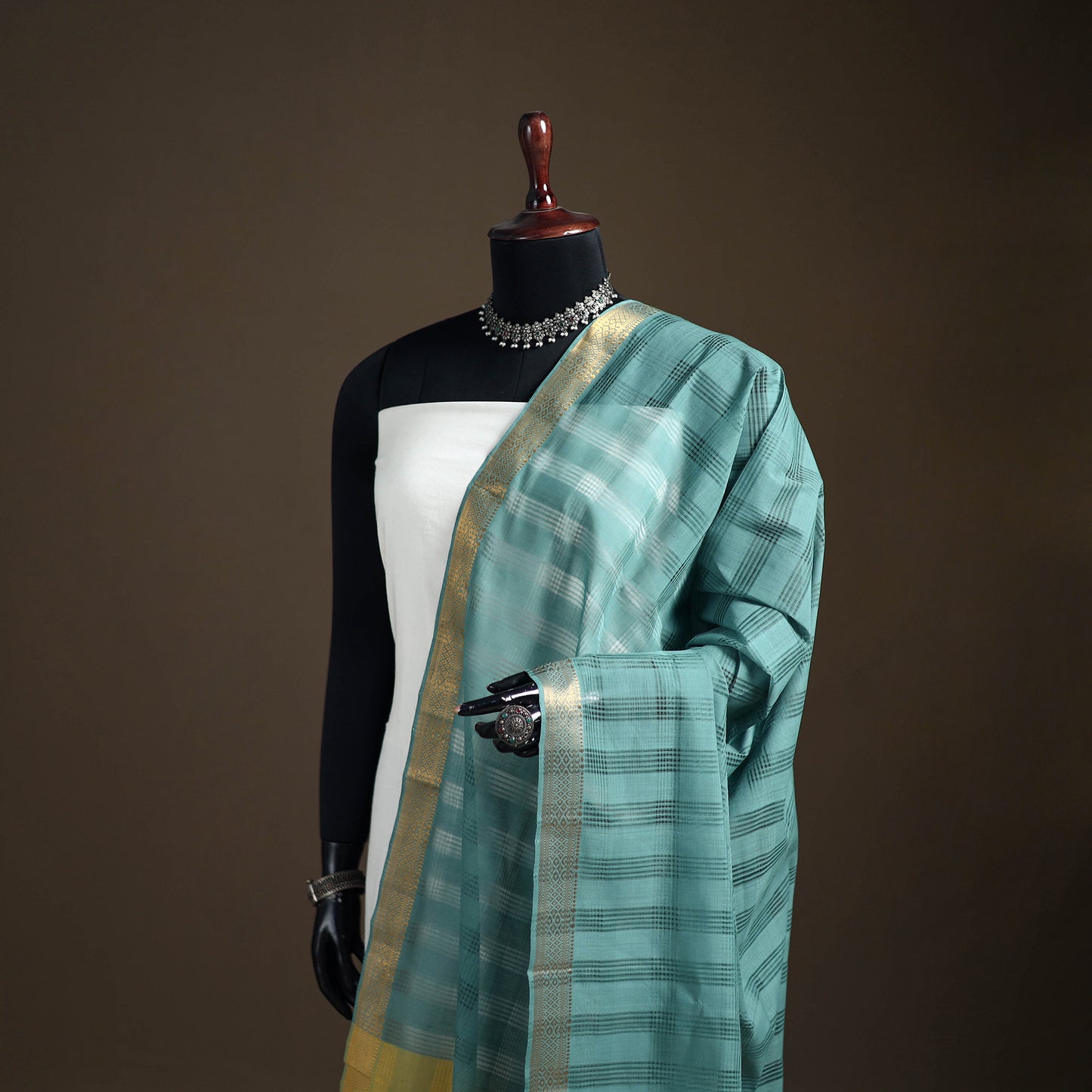Pure Handloom Cotton Nizam Zari Border Mangalagiri Dupatta 24