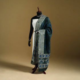 Green - Pipad Hand Block Print Natural Dyed Chanderi Silk Handloom Dupatta 19