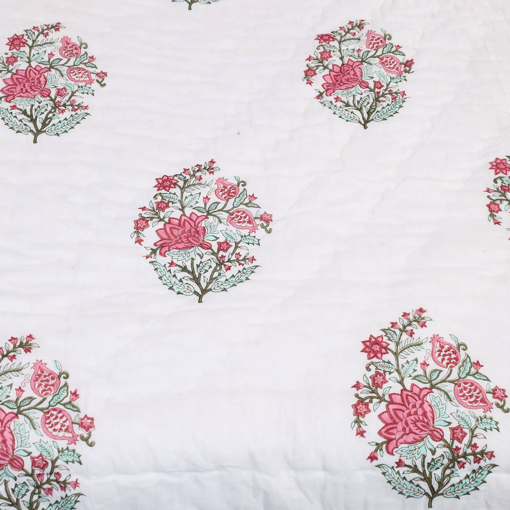 Double - Reversible Sanganeri Block Print Cotton Quilt 18