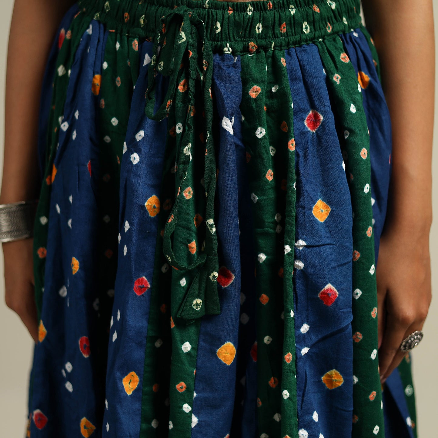 Multicolor - Bandhani Tie-Dye 24 Kali Patchwork Cotton Long Skirt 19