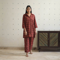 Red - Block Printed Cotton Ajrakh Co-ord Set 22