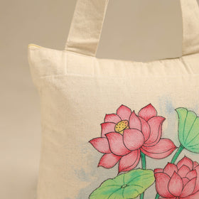 Beige Pattachitra Handpainted Shoulder Bag from Odisha 