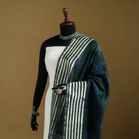 Green - Pipad Hand Block Print Natural Dyed Chanderi Silk Handloom Dupatta 19