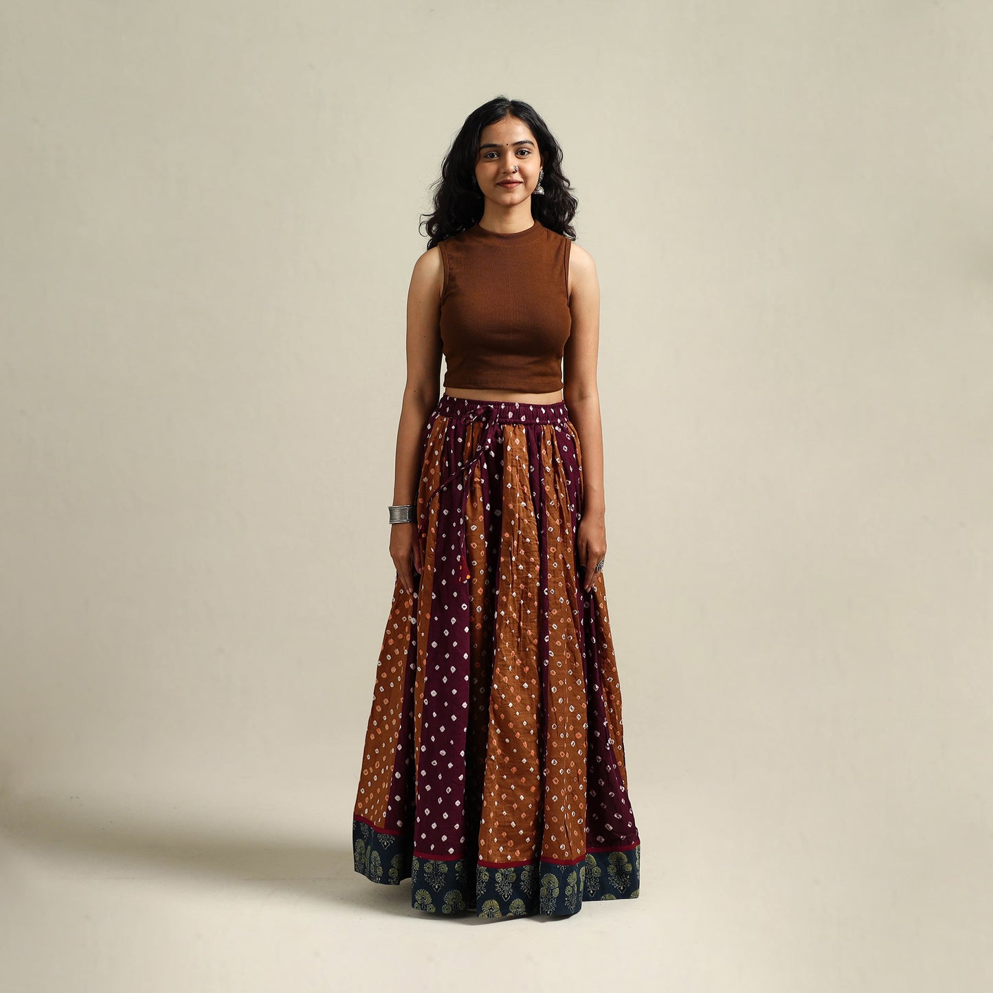 Multicolor - Bandhani Tie-Dye 24 Kali Patchwork Cotton Long Skirt 20