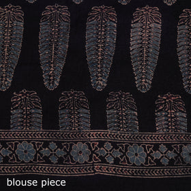 Black - Handwoven Merino Wool Natural Dyed Hand Block Print Ajrakh Saree 12