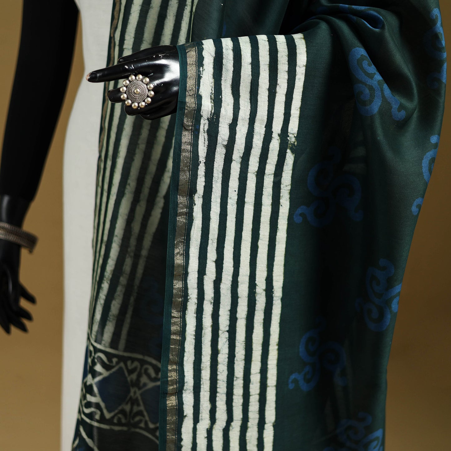 Green - Pipad Hand Block Print Natural Dyed Chanderi Silk Handloom Dupatta 19