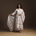 White - Chanderi Silk Hand Embroidery Block Print Sanganeri Suit Set with Dupatta for women 08