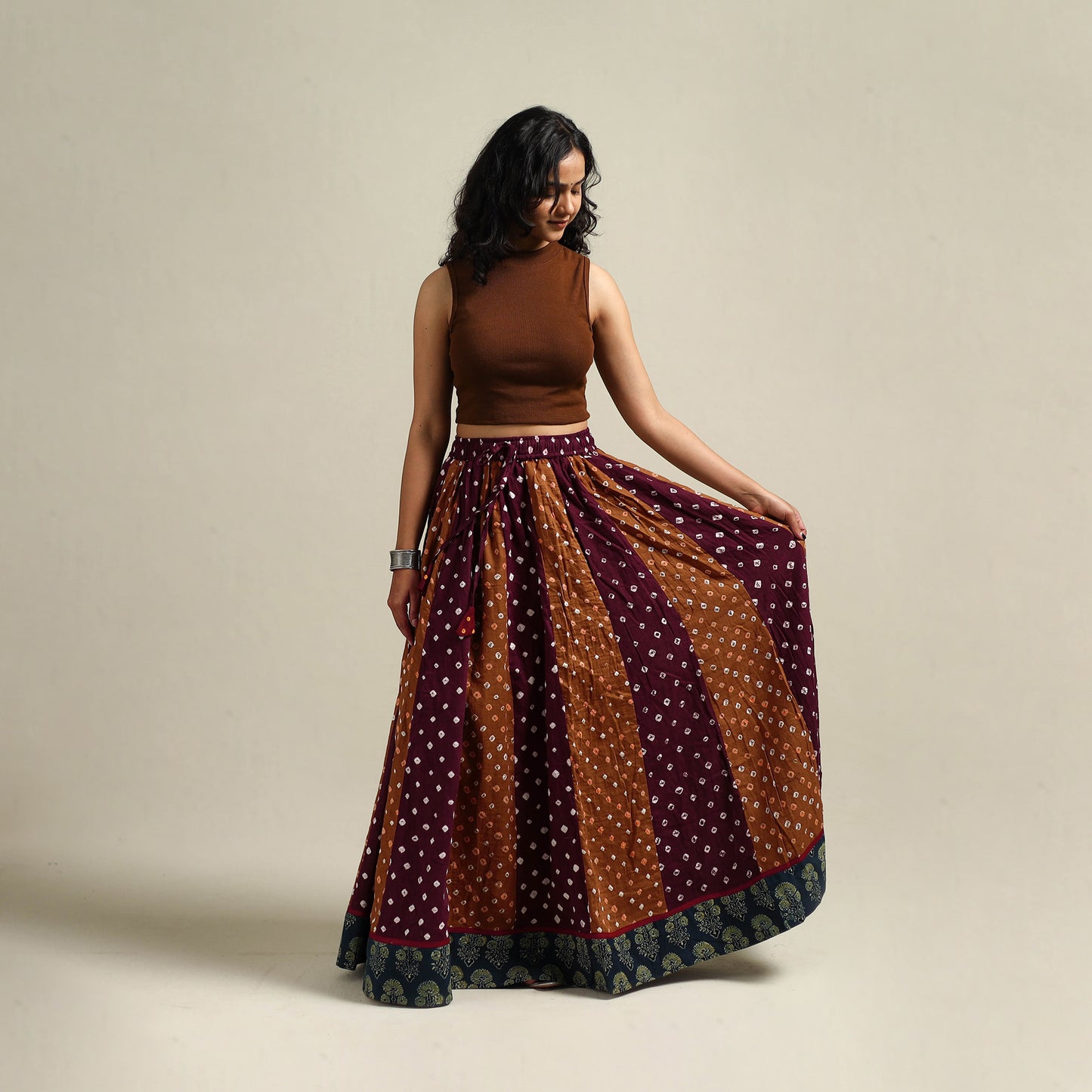 Multicolor - Bandhani Tie-Dye 24 Kali Patchwork Cotton Long Skirt 20