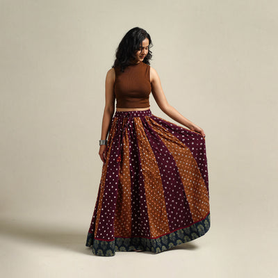 Multicolor - Bandhani Tie-Dye 24 Kali Patchwork Cotton Long Skirt 20