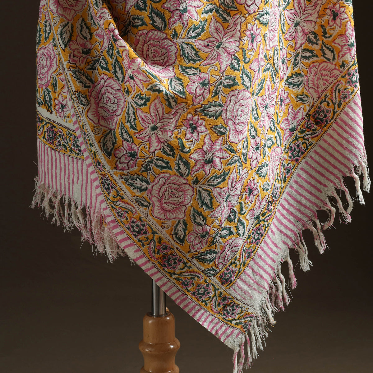 Floral Sanganeri Print Pure Merino Wool Handwoven Shawl 86