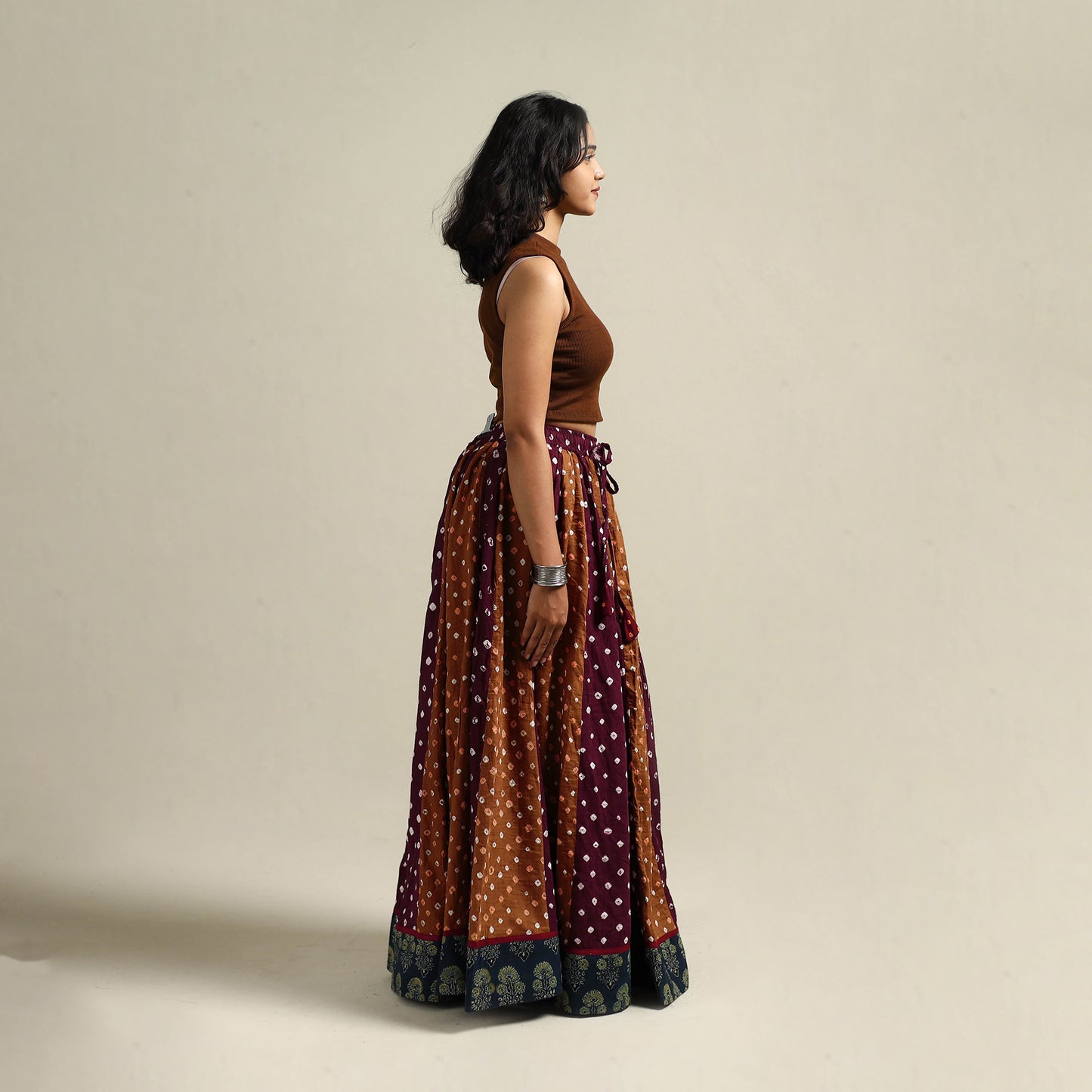 Multicolor - Bandhani Tie-Dye 24 Kali Patchwork Cotton Long Skirt 20