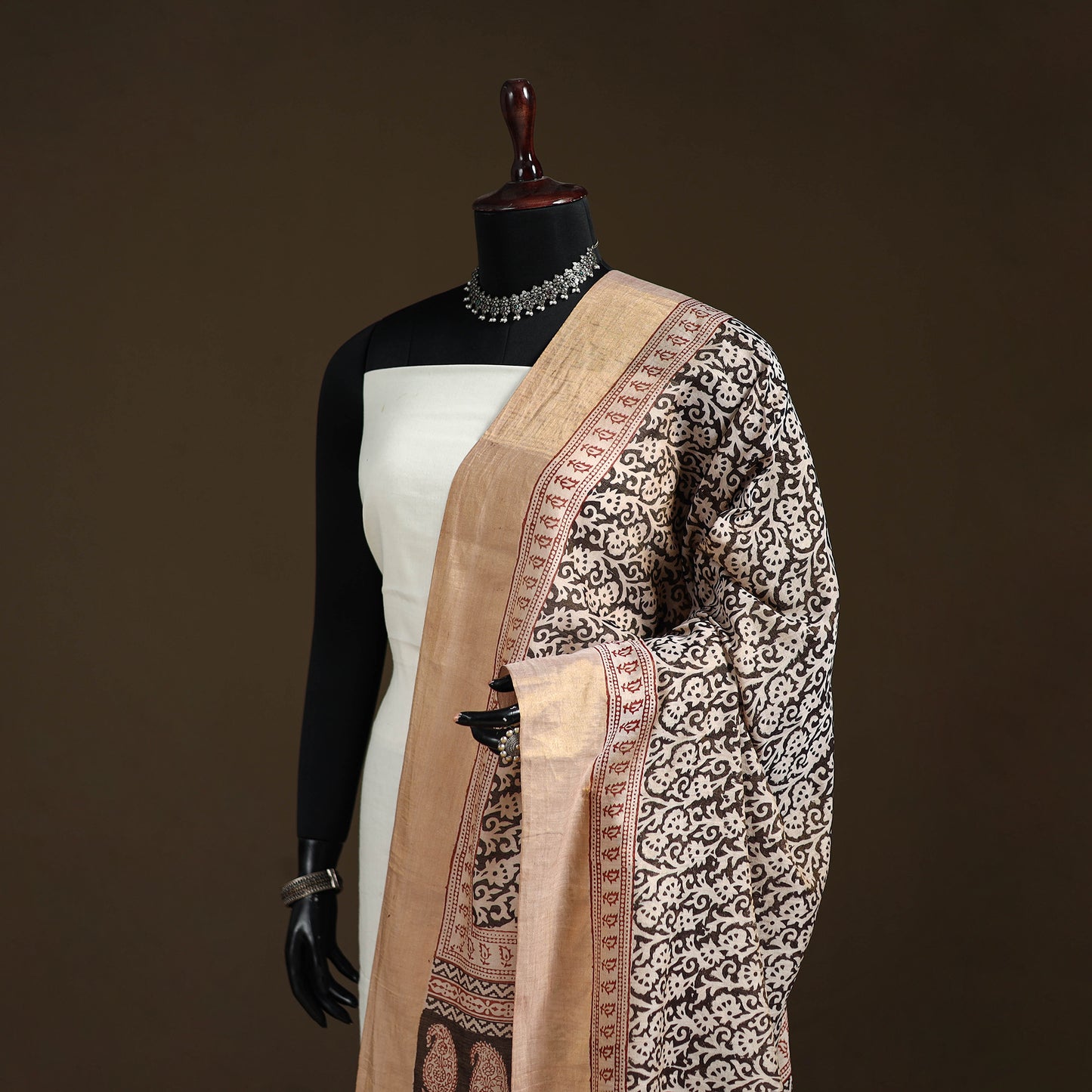 Bagh Hand Block Print Natural Dyed Tissue Zari Chanderi Silk Dupatta 25