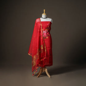 Jamdani Pure Handloom Muslin Unstitched Dress Material: Kurta with Dupatta 34