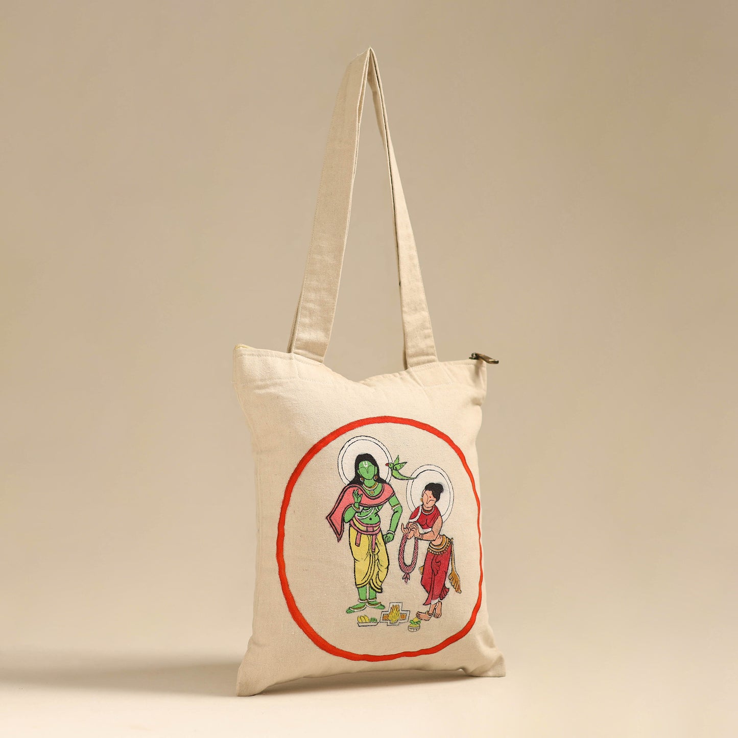 Beige - Pattachitra Handpainted Shoulder Bag from Odisha 40