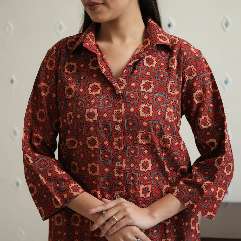 Red - Block Printed Cotton Ajrakh Co-ord Set 22