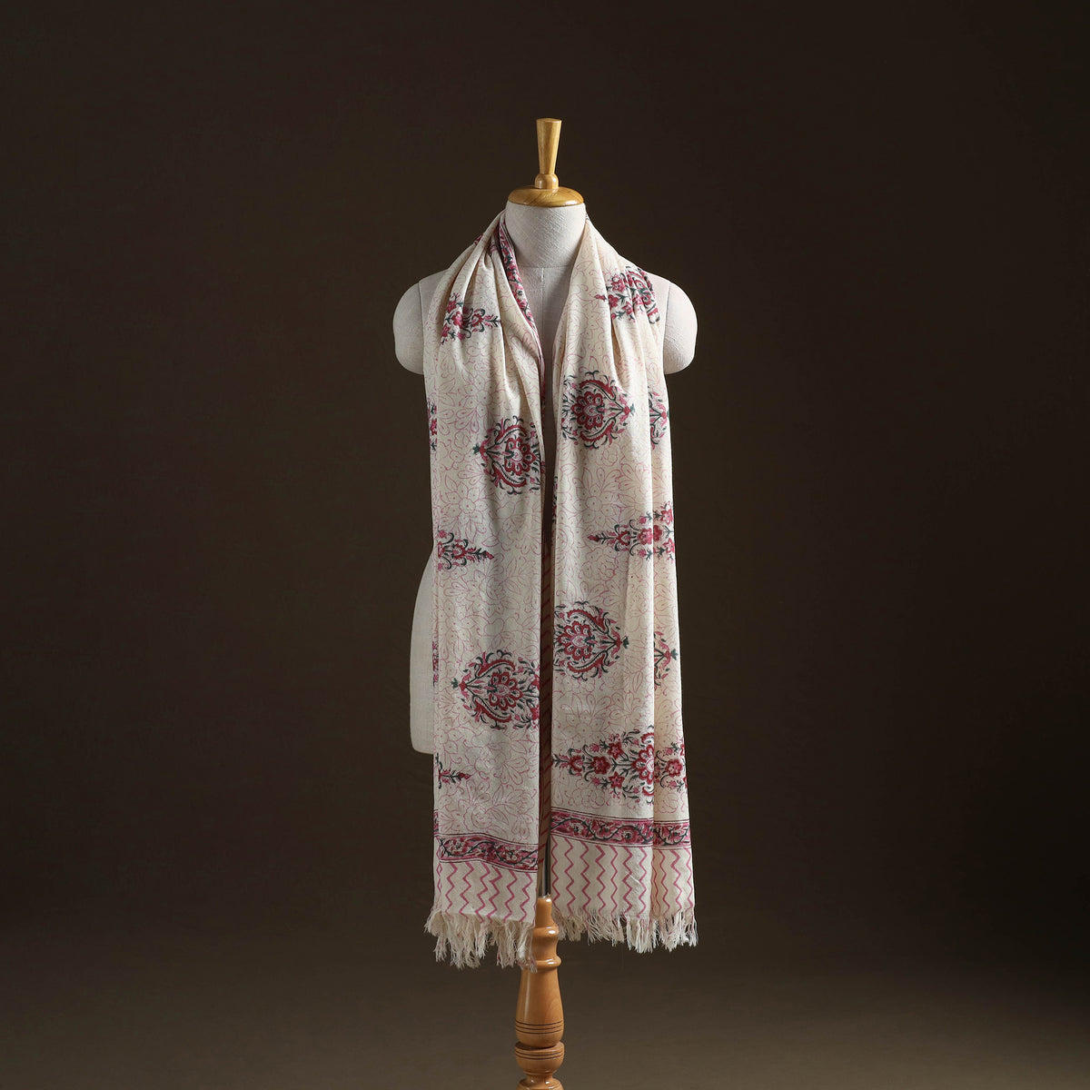 Floral Sanganeri Print Pure Merino Wool Handwoven Shawl 87