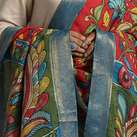 Red - Chanderi Silk Srikalahasti Handpainted Pen Kalamkari Dupatta 19