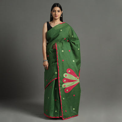 Green - Applique Patti Kaam Pure Cotton Saree from Rampur 29