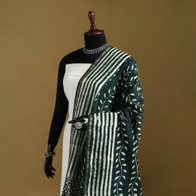 Green - Pipad Hand Block Print Natural Dyed Chanderi Silk Handloom Dupatta 20