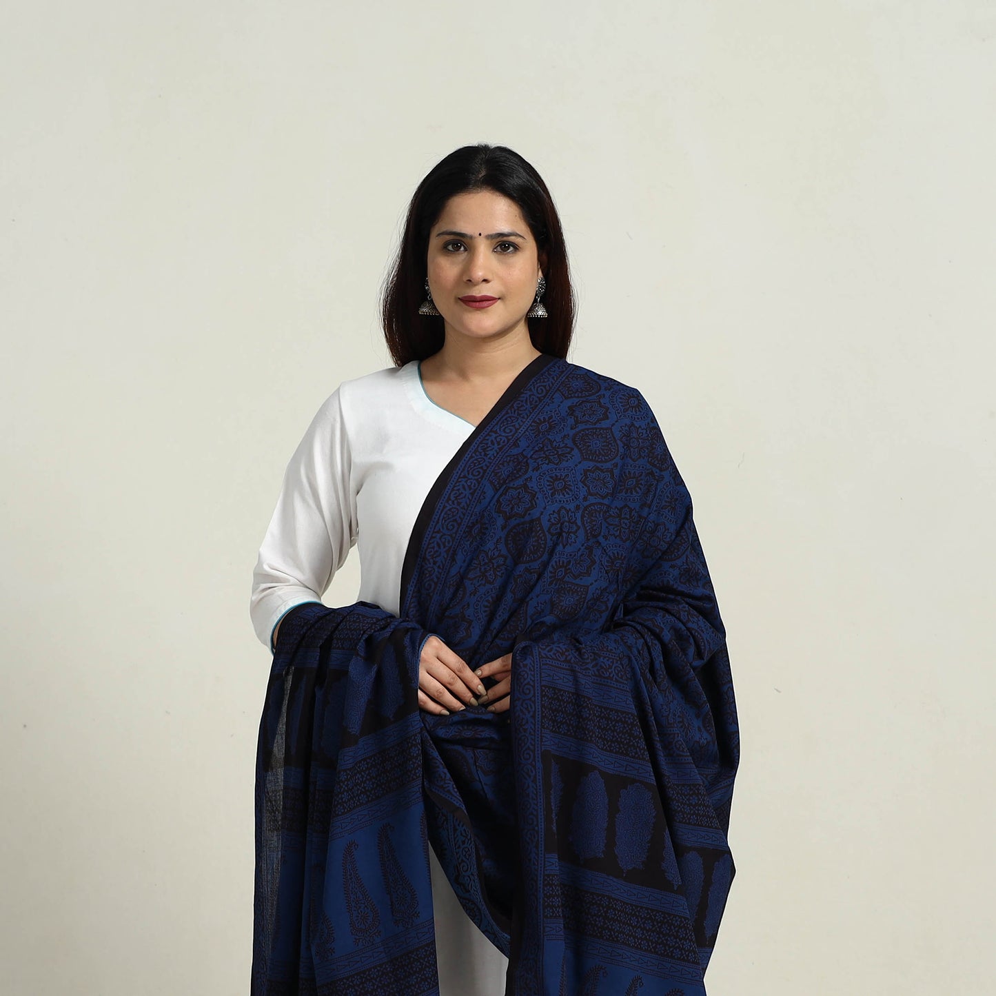 Blue - Natural Dyed Hand Block Print Cotton Bagh Dupatta 10