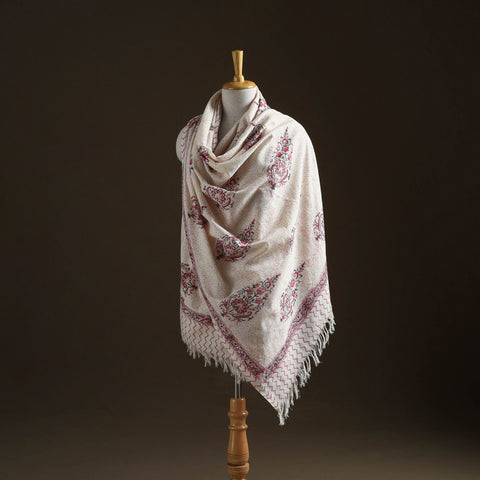 Floral sanganeri print pure merino wool handwoven shawl 87