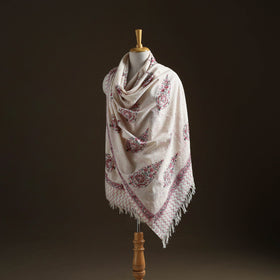 Floral Sanganeri Print Pure Merino Wool Handwoven Shawl 87