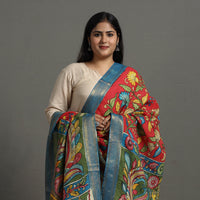 Red - Chanderi Silk Srikalahasti Handpainted Pen Kalamkari Dupatta 19