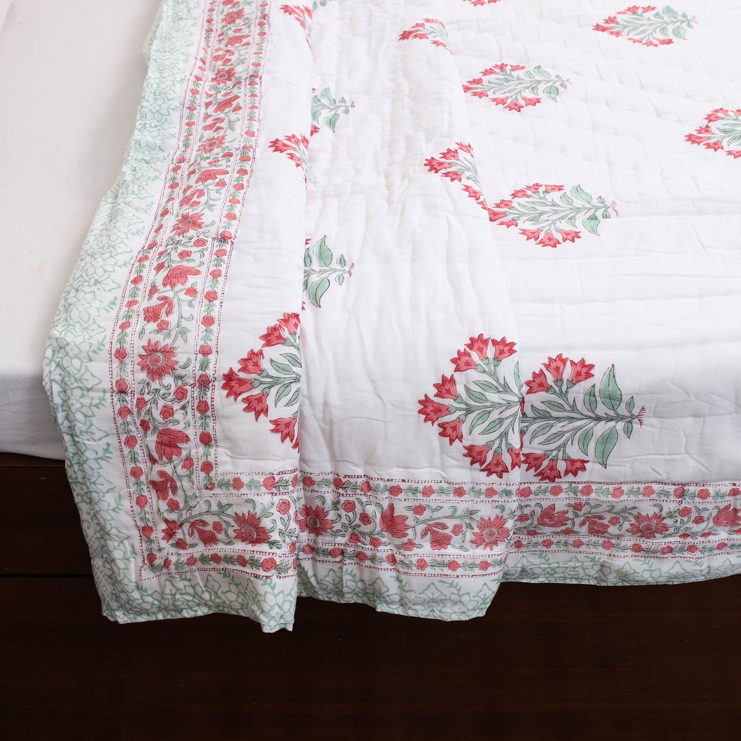 Double - Reversible Sanganeri Block Print Cotton Quilt 19