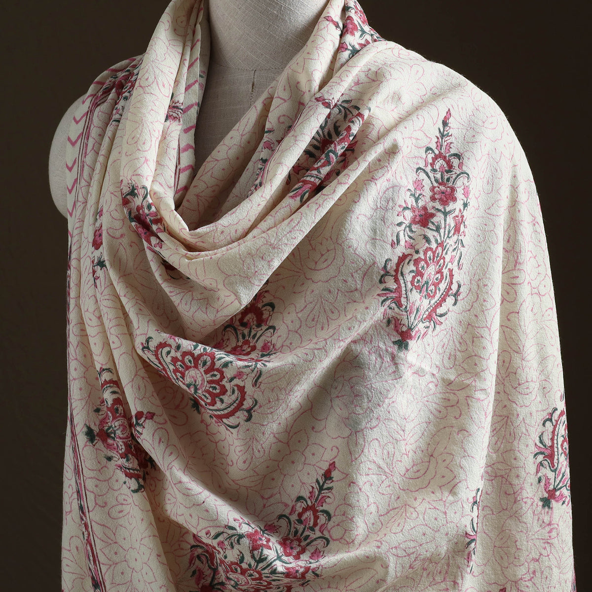 Floral Sanganeri Print Pure Merino Wool Handwoven Shawl 87