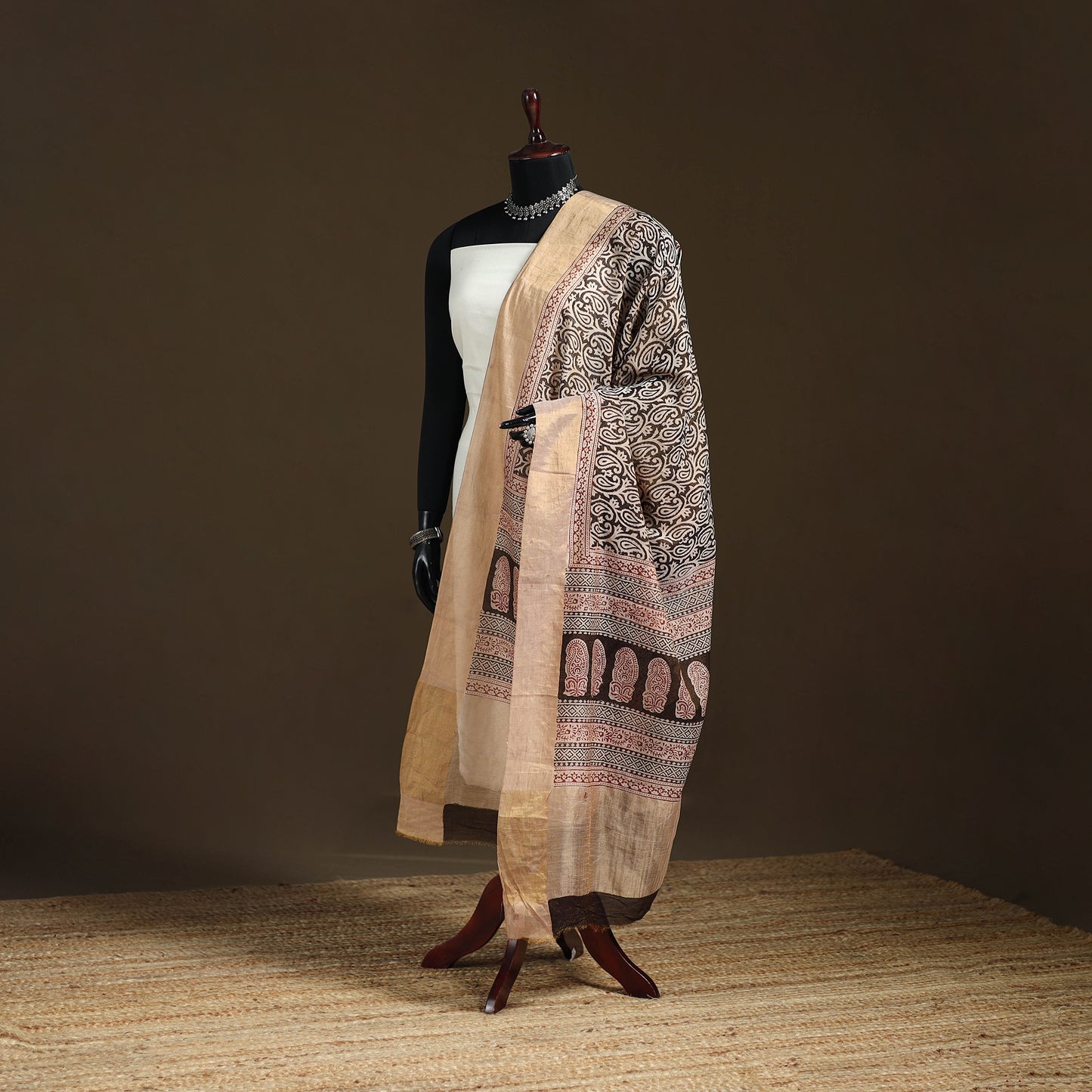 Bagh Hand Block Print Natural Dyed Tissue Zari Chanderi Silk Dupatta 26