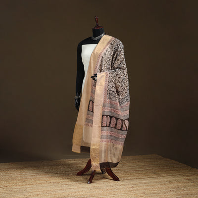Bagh Hand Block Print Natural Dyed Tissue Zari Chanderi Silk Dupatta 26