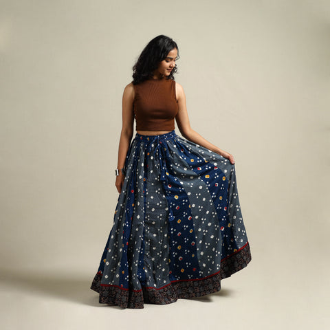 Multicolor - Bandhani Tie-Dye 24 Kali Patchwork Cotton Long Skirt 21