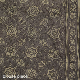Beige - Handwoven Merino Wool Natural Dyed Hand Block Print Ajrakh Saree 13