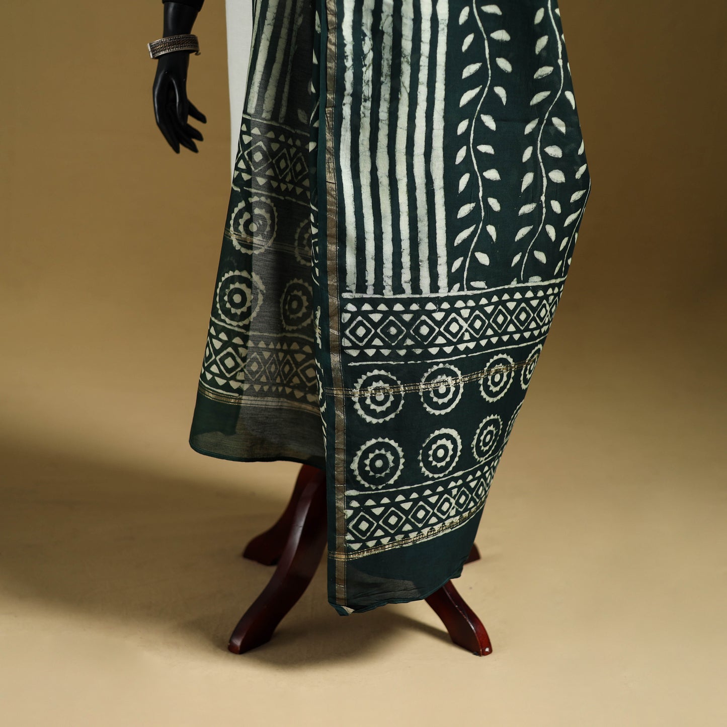 Green - Pipad Hand Block Print Natural Dyed Chanderi Silk Handloom Dupatta 20